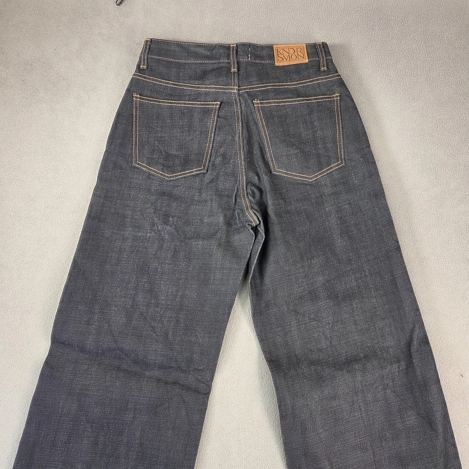 Pantalones de mezclilla para mujer con ribete pierna ancha tiro alto 26x32 índigo rectos holgados relajados Foto 3 de 4