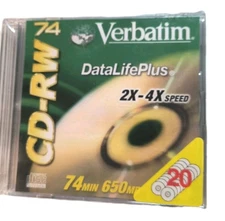 Pack 20 - Verbatim Data Life Plus 74 2X-4X Speed 74 Min 650 MB Compact Disc RW