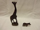 Teak Wood Hand Carved Animals--Giraffe--Rhino--Display Nice  — photo 3