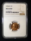 1936-D LINCOLN WHEAT CENT NGC MS 66 RD