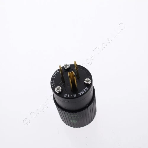 Bryant HOSPITAL Grade Straight Blade Plug NEMA 5-15P 15A 125V All Black 8266NPB
