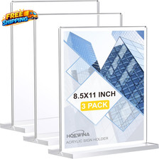 Acrylic Sign Holder 8.5 X 11 Inch 3 Pack, Clear Display Sign Stand for Store Sig