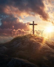 Cross On The Hill Jesus Christ Christian Holy 8X10 AI Generated 8X10 Print
