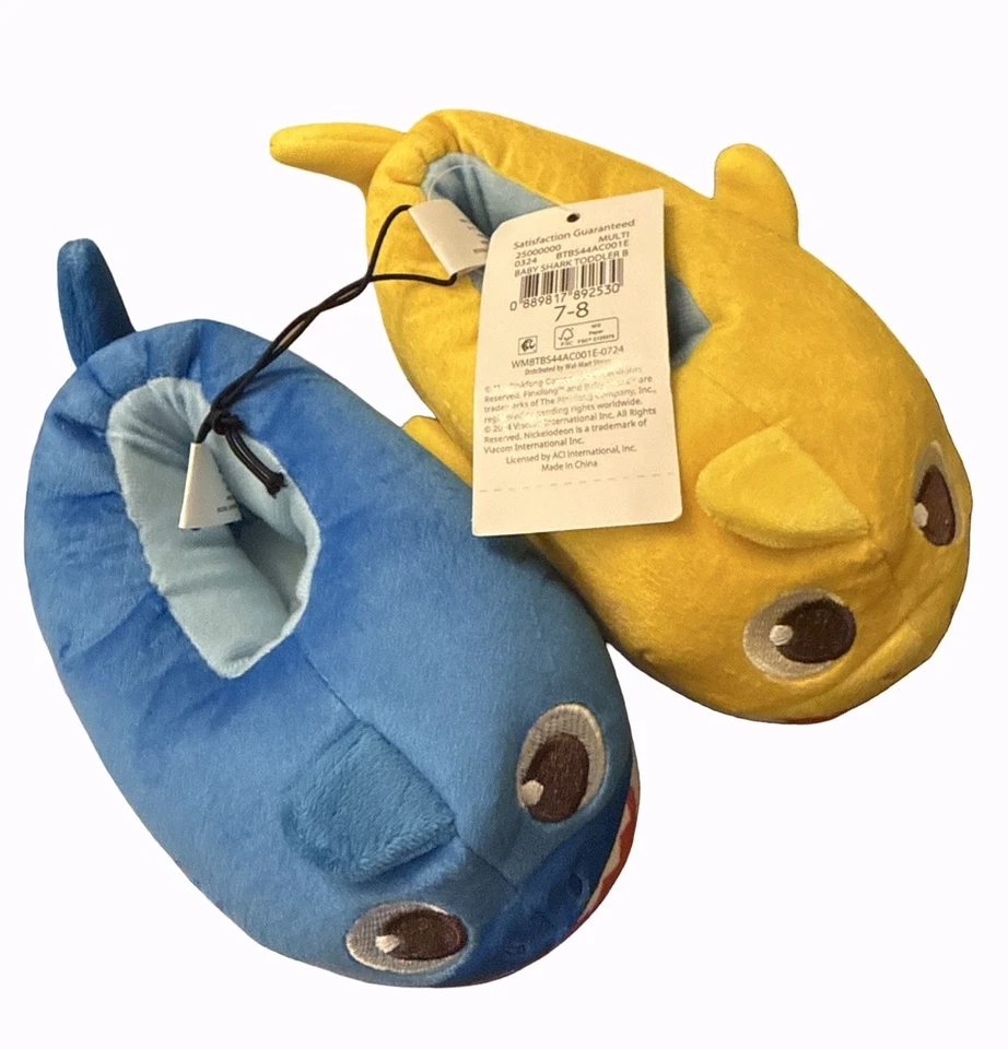 Zapatillas de felpa Nickelodeon Baby Shark azul y amarillo tiburón talla 7/8 nuevas con etiquetas Foto 3 de 3