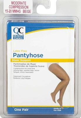 Quality Choice Pantyhose, Sheer Support, Closed Toe, 15-20mmHg (Size: Q+) Beige - Image 1 of 2