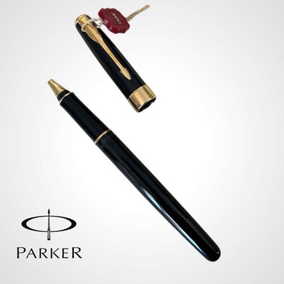 PARKER Sonnet Laque Black Roller Pen Gold Plated 23 KT Vintage Years 90 NOS