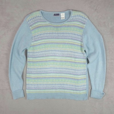 Vintage 90er Erika & Co Fair Isle Strickpullover Damen Large blau bunt