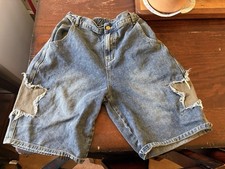Eden Women's Denim Cut Off Shorts Medium Blue Distressed Star Accents