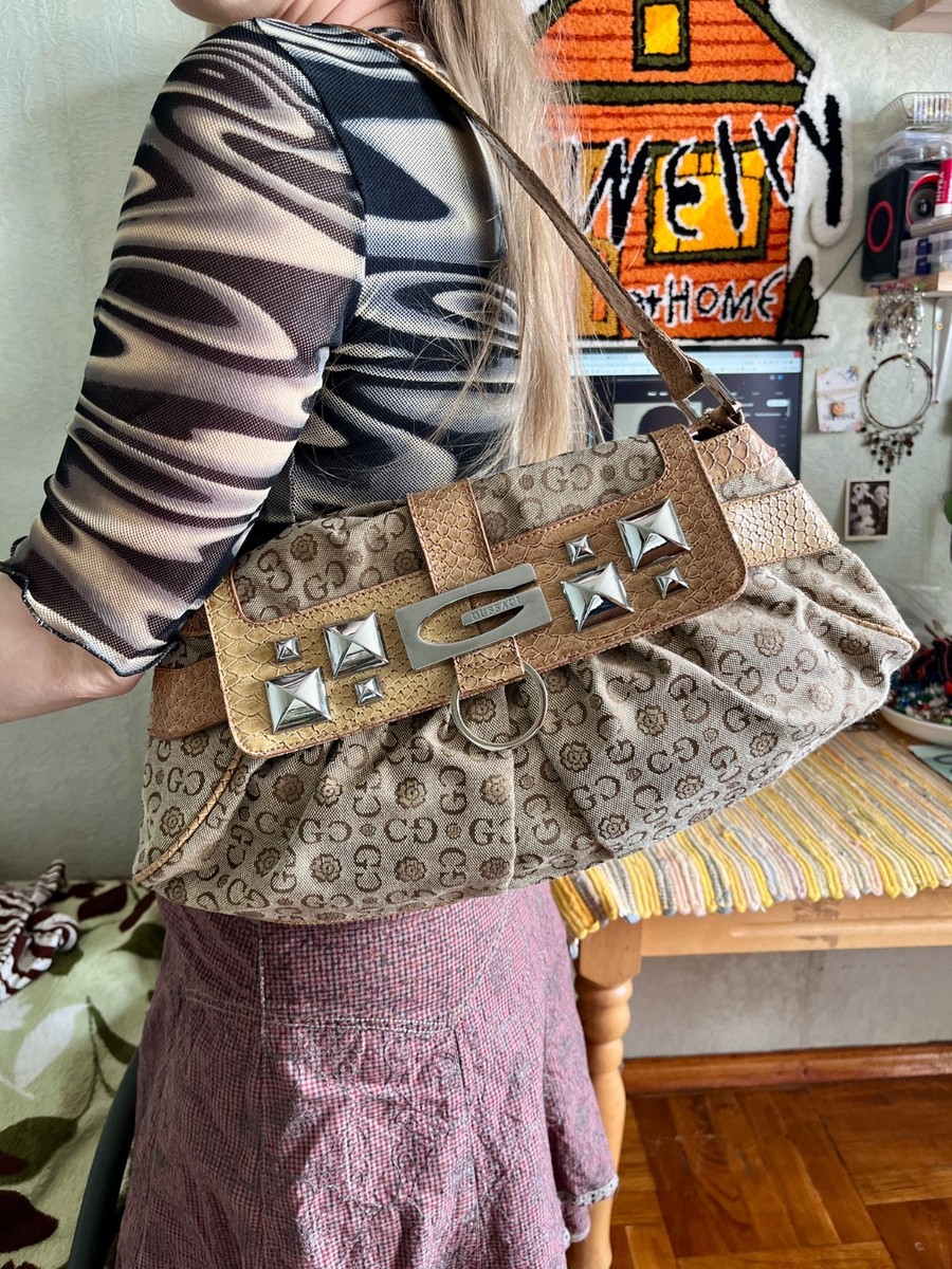 Vintage Monogram Gussaci Brown Faux Python Leather Y2K Baguette 