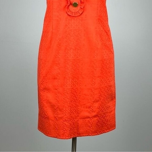Taylor Womens Orange Sleeveless Dress Cotton Ruffle Front Gold Buttons size 12 - Picture 3 of 10