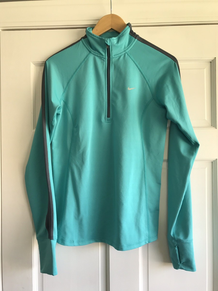 Nike Dri Fit Top Long Sleeve Running Half Zip Turquoise Pullover Shirt Small