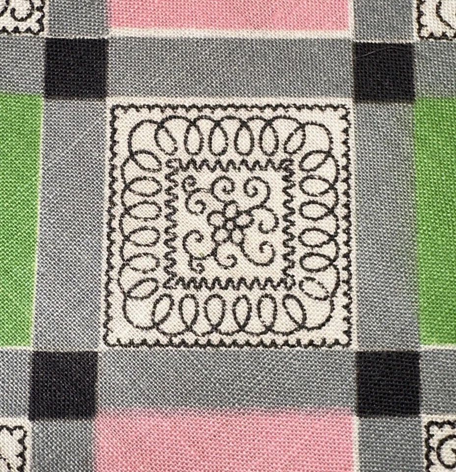 Vtg Checked/Plaid Cotton Fabric W36”xL5.6Yds Black Pink Green & Design Squares - Image 4 of 4