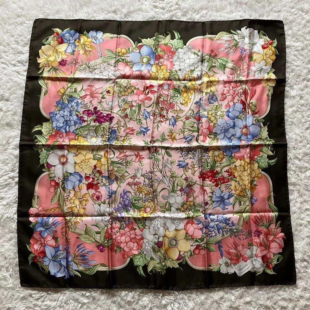 Foulard GUCCI tissu authentique mode flore bambou grand rose