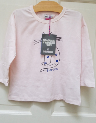 Nowa koszulka z długim rękawem Bobo Choses różowa kotek kot rozmiar 2 3Y (32209A) - Zdjęcie 1 z 6
