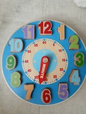 VINTAGE MELISSA DOUG WOODEN CLOCK MOVABLE HANDS KIDS LEARNING TIME MISSING PCS