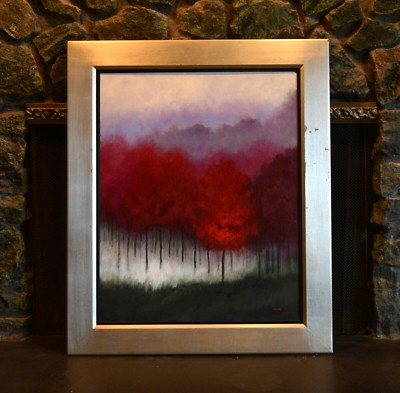 Melinda Fellini - Encaustic Painting Abstract Forest  Vibrant Reds Whites Blacks