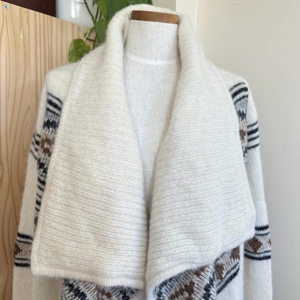 Cárdigan largo suéter Barneys New York bebé alpaca frente abierto mujer L Fair Isle Foto 3 de 4