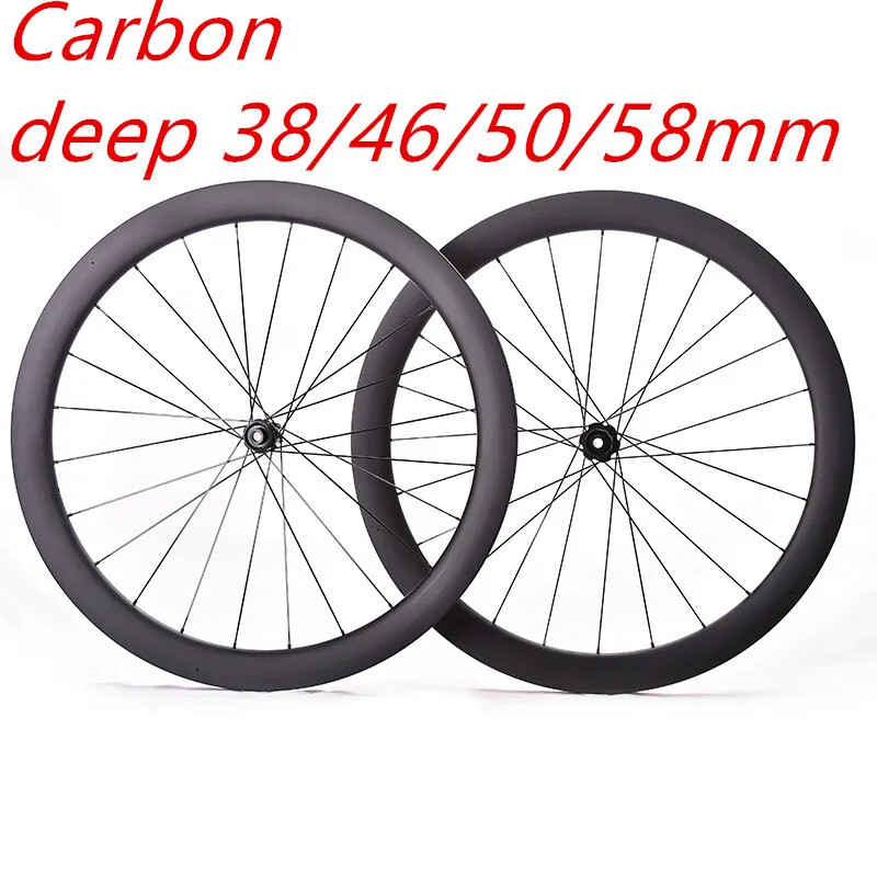700C Carbon Road Bike Wheelset 38-58mm Deep Clincher Tubeless Disc Brake
