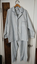 Sears Mens Store Pajama Set XXXL 3X USA Made Plaid Blue Flannel Long Sleeve Vtg