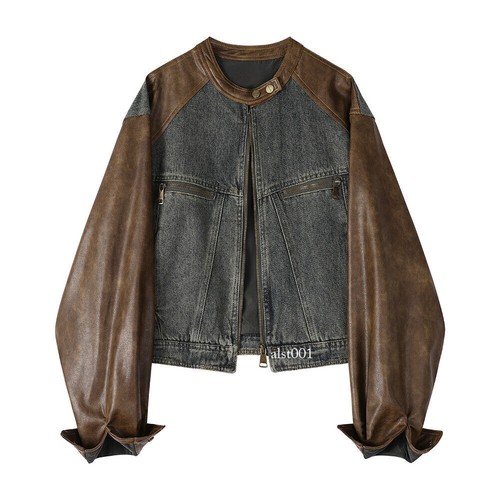 Autumn Women's American Retro Leather Jacket Short Coat Round Neck Zipper Jacket - Imagen 14 de 25
