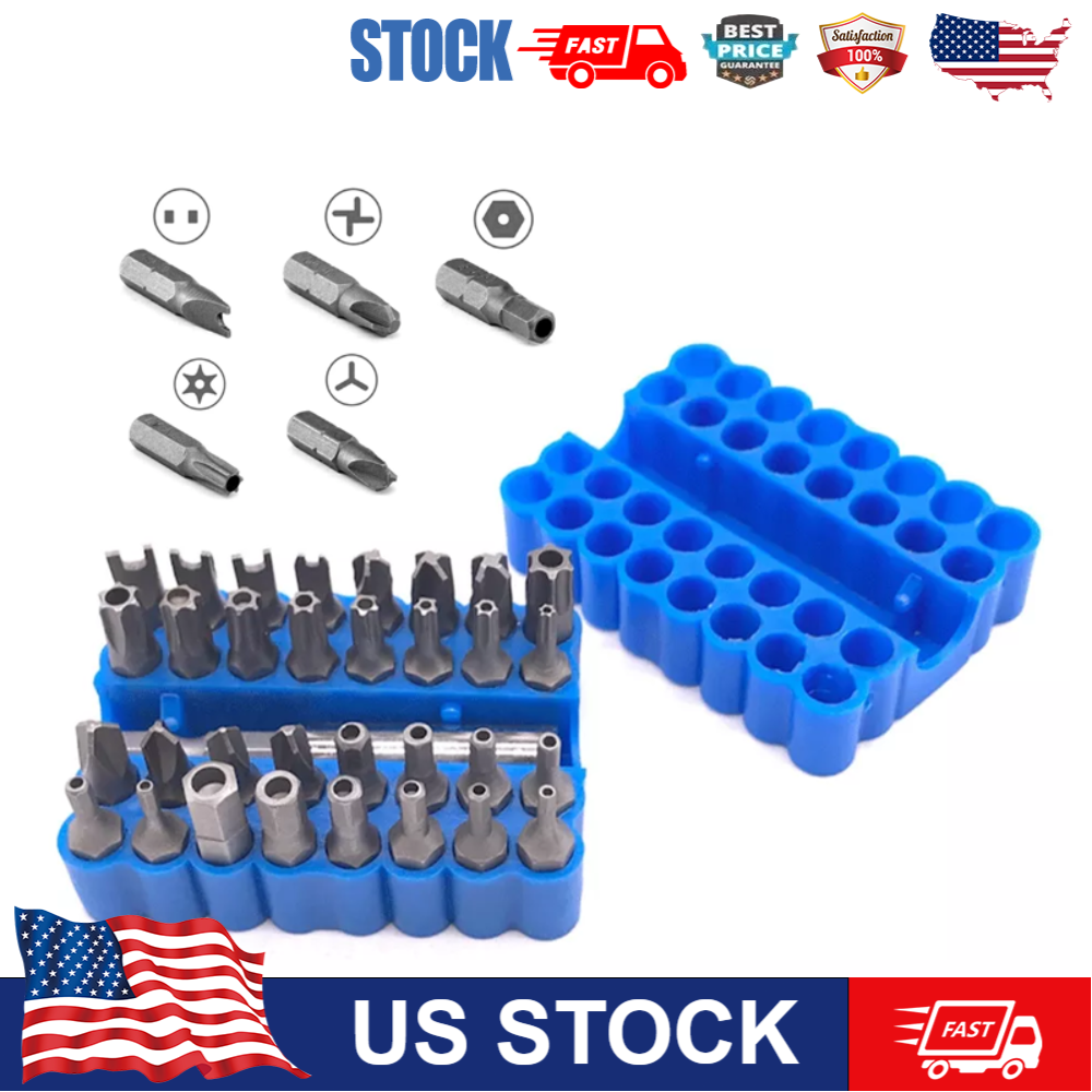33-Piece Torx Bit Kit with Tamper Proof Security Star Hex Tri Wing Screwdriver Bits
