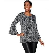 H by HALSTON Women's Black and White Bell Sleeve Top Sz S