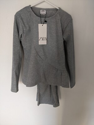 NEW Zara Girls Winter Stripe Co Ord Set Grey Frill Top Flared Trousers  Pants 6Y UK