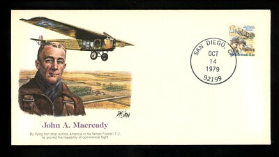 US Postal History Pioneers of Flight #20 John A. Macready San Diego CA 1979
