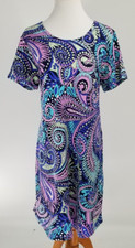 T by Talbots Size Extra Large Petite Paisley Dress Pink Blue Ladder Back XLP