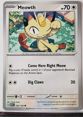 Meowth 052/165 NM / M - 151 Scarlet Violet Pokemon Card $2