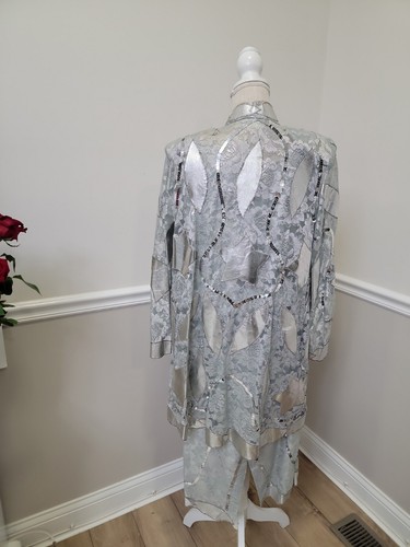 Vintage French Collizioni Silver Lace Disco Party Suit 3pcs/Size M/Oversize - Picture 5 of 18