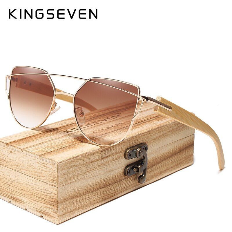 Cat Eye Sunglasses For Women Fashion Polarized Wood Bamboo Glasses Sun Goggles-image