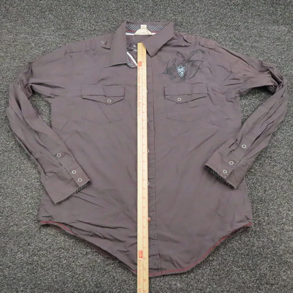 Decree Shirt Adult Large Gray & Red Striped Snap Button Up Long Sleeve Mens - Image 4 of 4