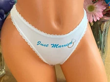 623 Seven Til Midnight One Size White JUST MARRIED Bridal Wedding blue Bow Thong