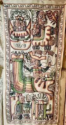 Vintage Embroidered Aztec Mayan Inca Wall Hanging Art Hand Woven