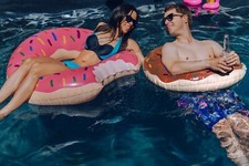 Two Gigantic 4-Foot Donut Pool Floats One Strawberry and One Chocolate Frosted