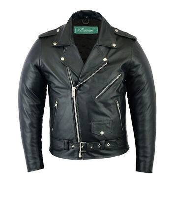 Men's Brando Vintage Motorcycle Classic Biker Black Real Leather Jacket