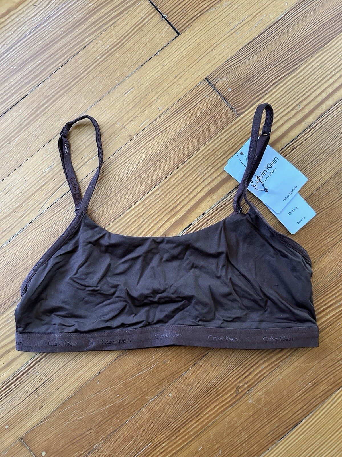 Calvin Klein Soft Stretch Wireless Bralette Small Brown NWT $32 Unlined-image