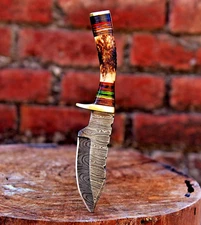 HANDMADE Damascus steel hunting skinning knife Deer stag antler handle EDC' X-33