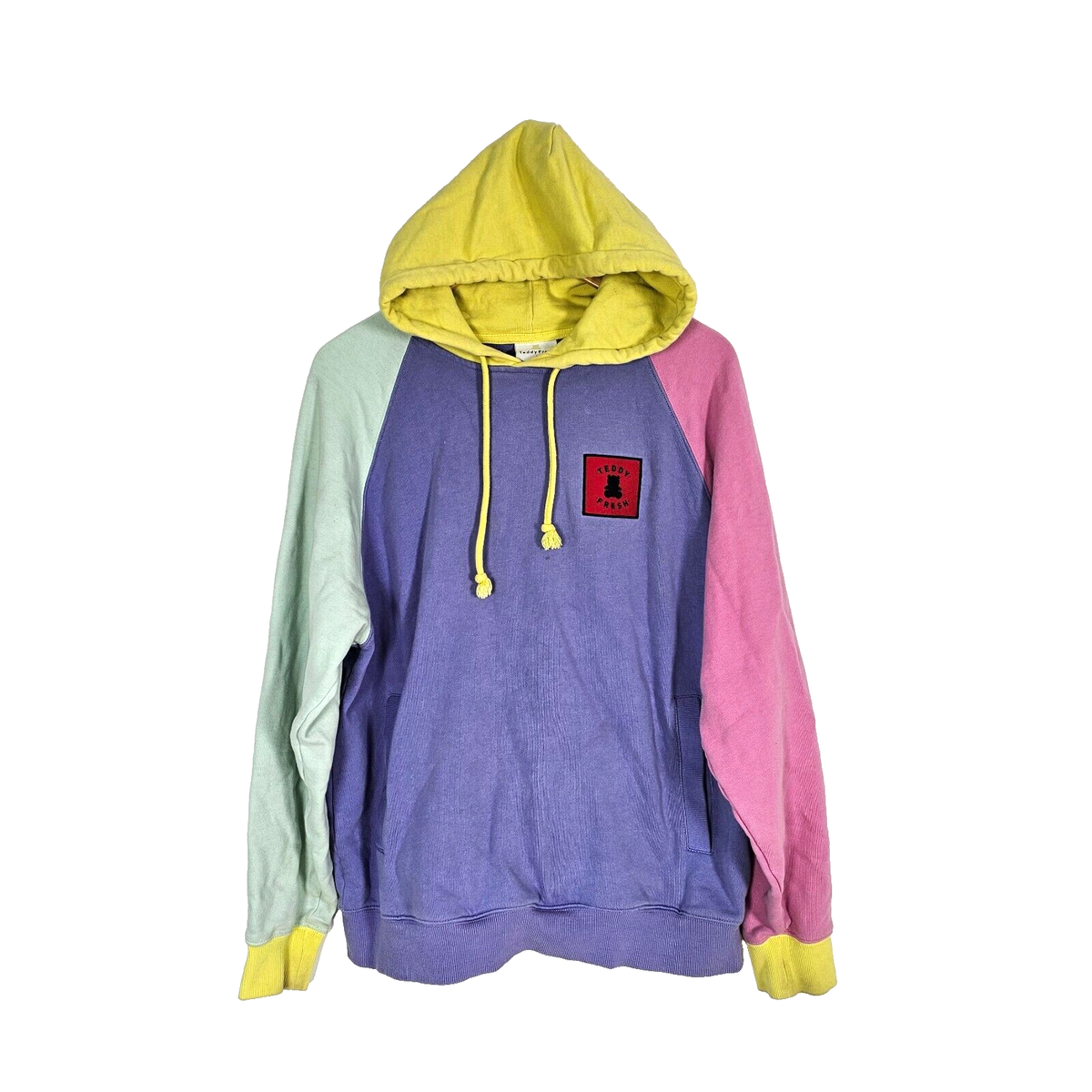 Teddy Fresh Adult L Color Block Multicolor Pastel Pocket Hoodie LS 