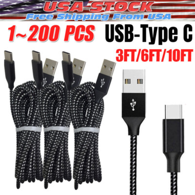 Lot USB-A to  Type-C Fast Charging Data SYNC Charger Cable Cord 3/6FT LONG