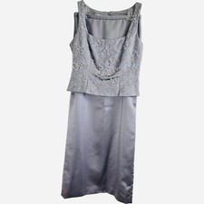 Kay Unger Silver Gray Beaded Floral Applique Sleeveless Top Skirt Gown Set 10