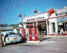 1953 Mobil Oil Gas Pump Station 8x10 Photo Pegasus Sign Sunnyvale, California