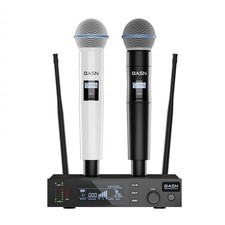 BASN UHF Dual Channel Wireless Microphone System,Handheld Mics for Stage,Karaoke
