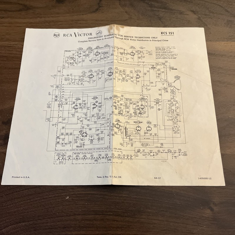VTG RCA VICTOR PRELIMINARY SCHEMATIC FOR SERVICE TECHNICIANS #KCS 151  X