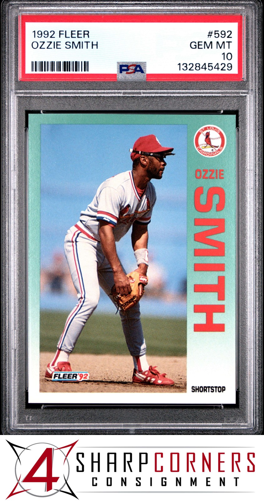 1992 FLEER #592 OZZIE SMITH CARDINALS HOF PSA 10