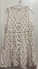 Madewell Beige Ikat Print Sleeveless Button Down Tiered Lined Dress Sz L