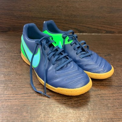 Nike TiempoX Men Soccer Shoes Size 6.5 Blue Green Indoor Court Cleats 819234-443