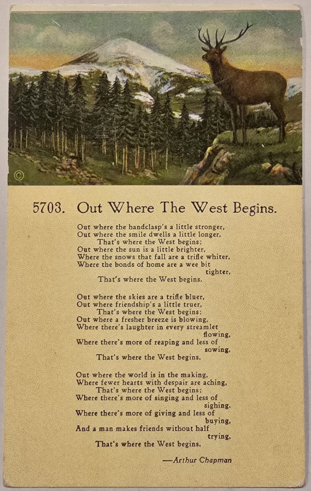 Vintage Postcard Out Where the West Begins Poem Unposted