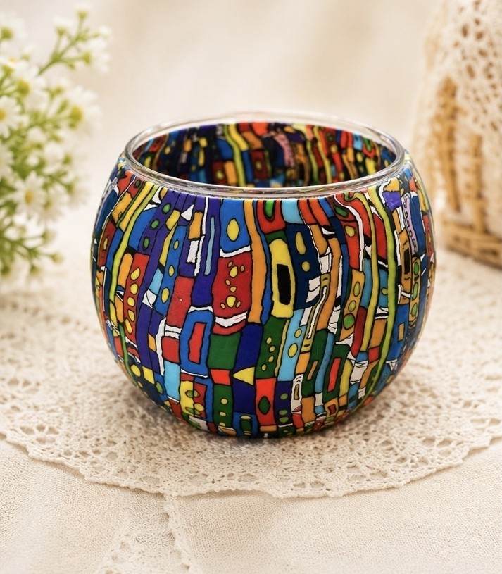 Benaya Kaleidoscope Glass Tealight Holder Colourful Mosaic Candle Holder Retro